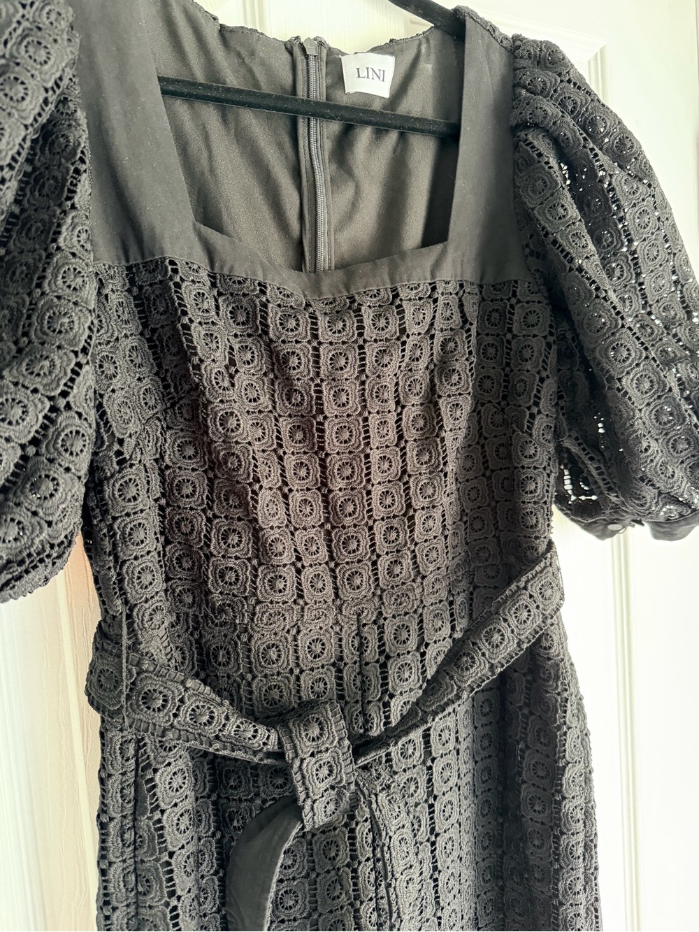 Black Eyelet Puff-Sleeve Jumpsuit M - Picture 7 of 10